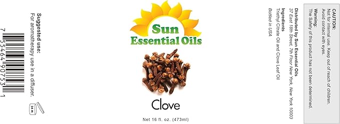 Sun Essential Oils - Clove Essential Oil 16oz for Aromatherapy, Diffuser, Relieves Stress, Pain - Clove Oil