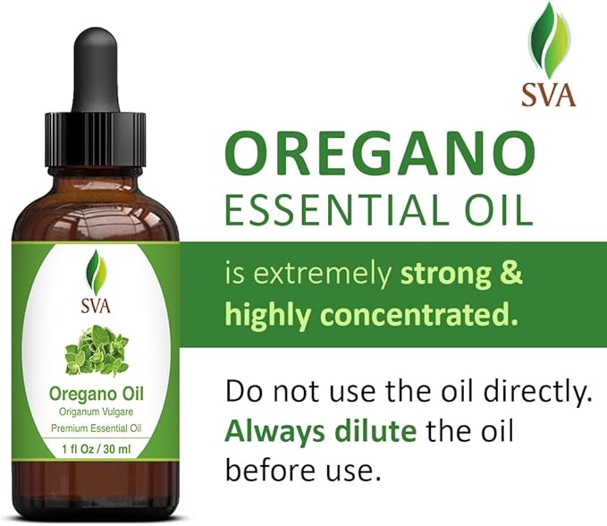 SVA Oregano Essential Oil – 1 Fl Oz – 100% Natural Oregano Oil - for Diffuser, Hair Care, Face, Skin Care, Aromatherapy, Scalp and Body Massage, Soap and Candle Making – with Dropper