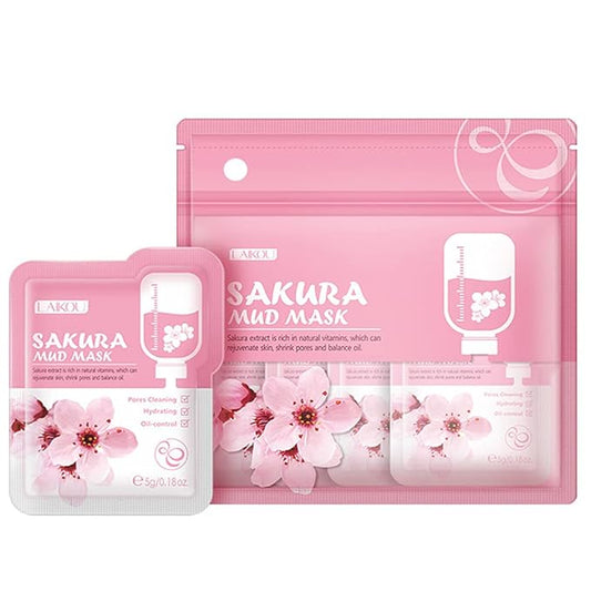 7 Pcs Sakura Face Mud Portable Face Mask Clay Clean Pore Skin Improve Facial Blemishes Moisturizing Oil Control Day & Night Skin Care (Sakura Mud)