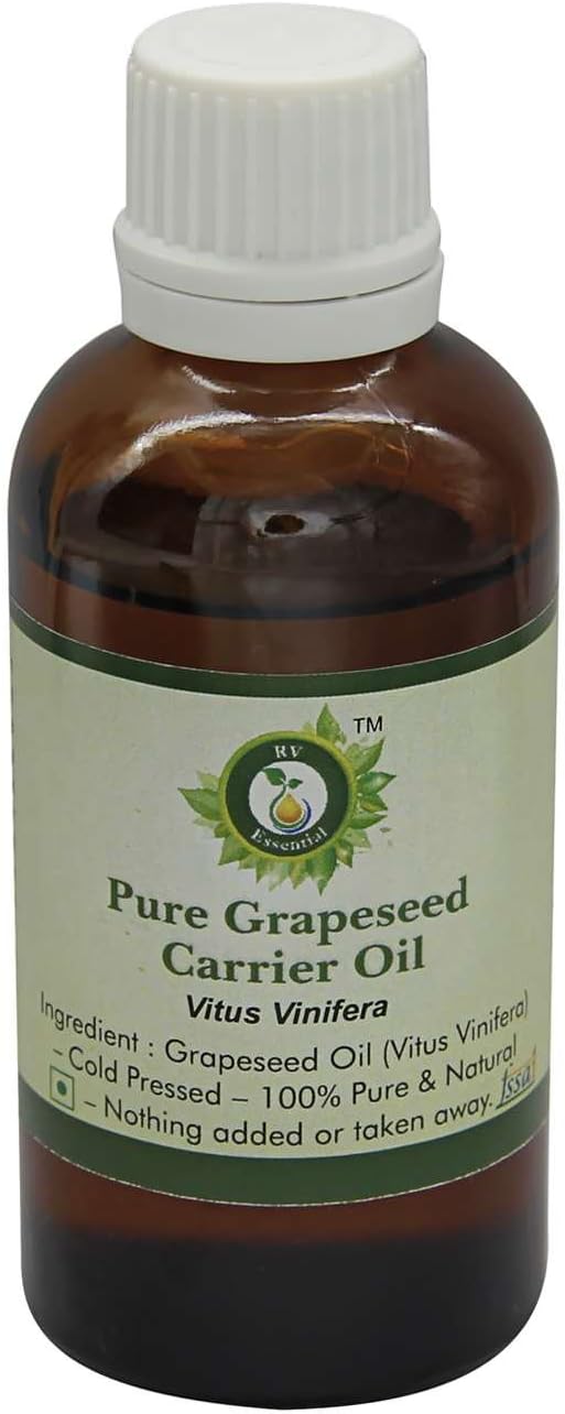 R V Essential Grapeseed Oil | Vitus Vinifera | For Hair | For Face | For Skin | For Body | For Cooking | 100% Pure Natural | Cold Pressed Grapeseed Oil | Unrefined Grapeseed Oil | 30ml | 1.01oz
