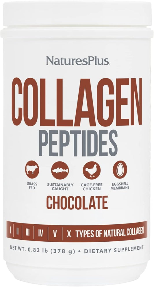 Natures Plus Collagen Peptides, Chocolate - 0.83 lb Powder - Hair, Skin, Nail & Joint Health, Immune System Support - Non-GMO, Gluten Free - 14 Servings