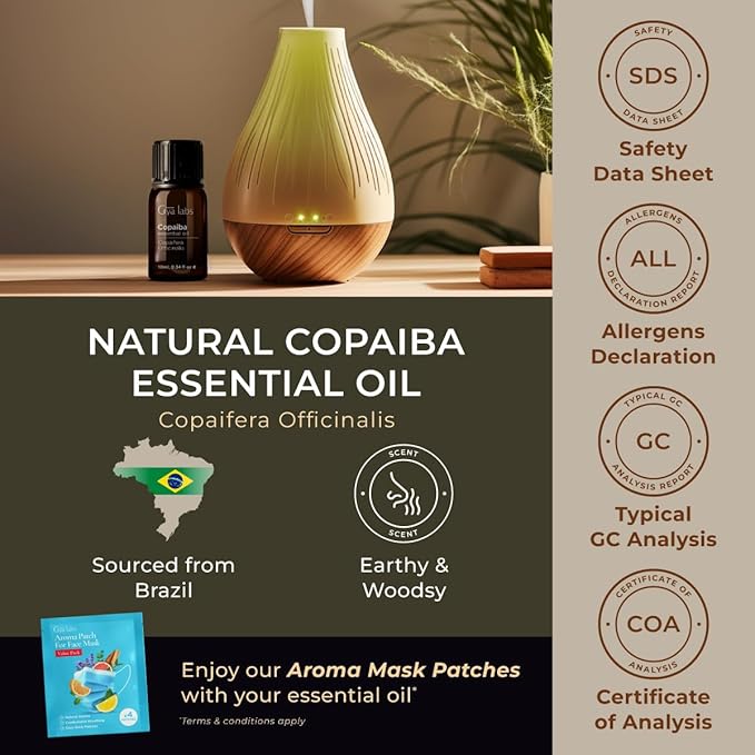 Gya Labs Copaiba Essential Oil for Diffusers - 0.34 Fl Oz - 100% Pure Natural Copaiba Oil for Skin, Body Comfort Fragrances & Candles Making Scent, Self-Care Rituals