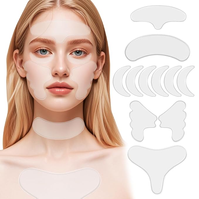 Neck Wrinkle Patches Facial Anti Wrinkle Silicone Patches Reusable Chest Wrinkle Pads for Frown Eyes Forehead Smile Chin Mouth for Firming & Lifting Overnight Wrinkle Remover while Sleeping 11PCS
