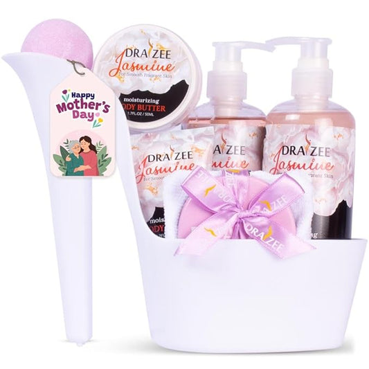 Draizee Mothers Day Gifts for Mom-Spa Gift Baskets for Women-8 Pcs Luxury Jasmine Scented Heel Shoe Design Bath and Body Spa Set Self Care Package for Women, Presents for Mom-Body Care Set for Her