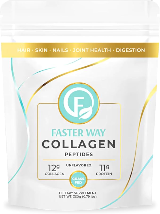 Faster Way - Unflavored Grass-Fed Beef Collagen Peptides for Skin, Hair, Nails, Joints, and Gut Health - Paleo & Keto-Friendly, Non-GMO, 360g