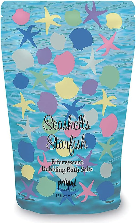 Primal Elements Detoxifying Sea Salt Soak, Bubbling Aromatherapy Salts, Seashells & Starfish, 12 oz Resealable Bag