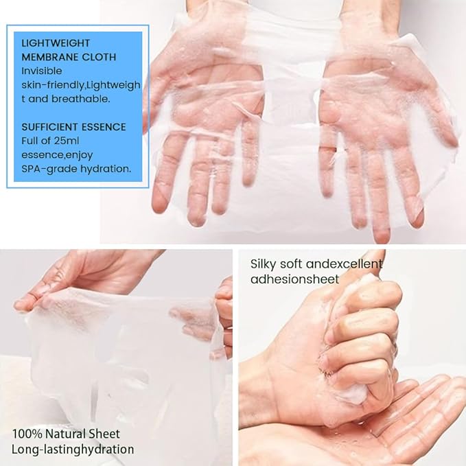 Hyaluronic Acid Face Sheet Mask Skincare,Hydrating Spa Face Mask For Sensitive Skin,Moisturize,Nourish for All Skin Types,Natural Skin Care Spa Face Mask for Women Men Girls,Pack of 6