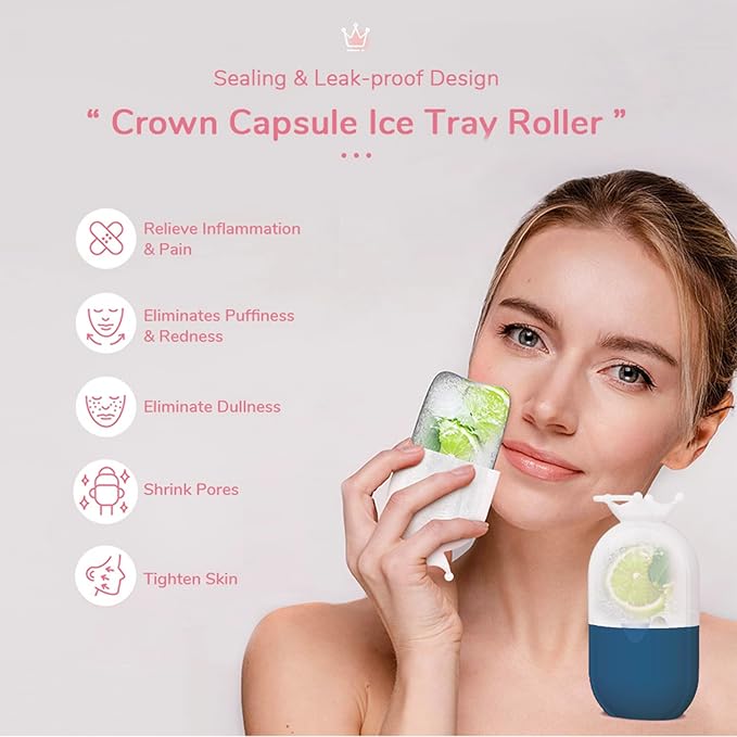 Ice Roller for Face and Eye - Silicone Ice Mold for Face - Cold Facial Massage Roller Skin Care Tools for Eye Puffiness Relief, Brighten Lubricate Shrink Pores, Remove Fine Lines (Dark blue)