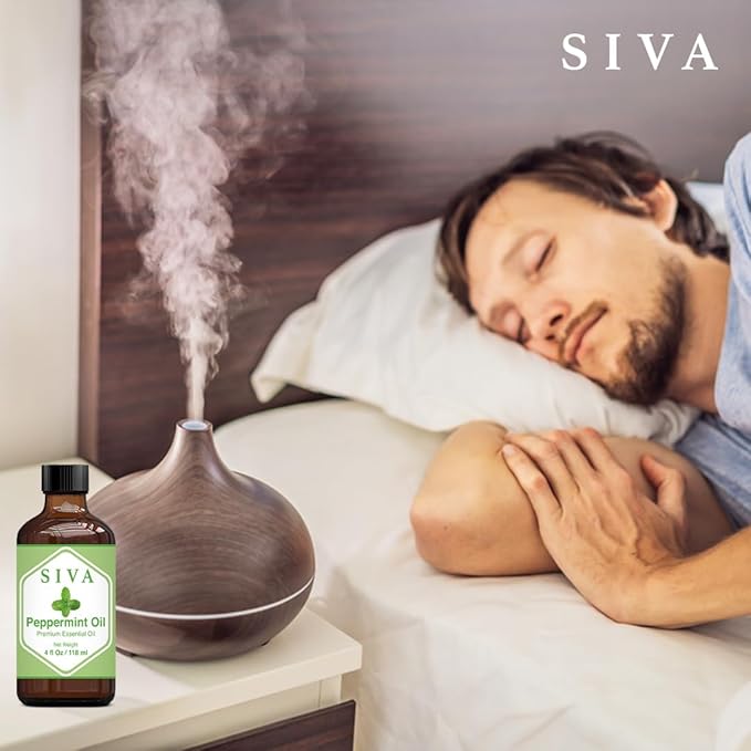 SIVA Peppermint Essential Oil - 4 Fl Oz – Natural Peppermint Oil - for Diffuser, Face, Skin Care, Aromatherapy, Hair Care, Scalp and Body Massage - with Dropper