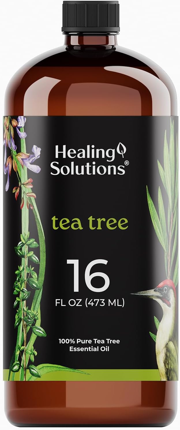 Healing Solutions Tea Tree Essential Oil Bulk, 16oz - 100% Pure Large Bottle of Tea Tree Oil for Shampoo, Hair, Soap, Spray, Skin - Large Tea Tree Oil - Big Bottle of Tea Tree Oil - Tea Tree Lotion