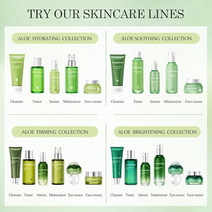 Aloderma Essential Aloe Soothing & Repairing Skin Care Set - 4 Pieces - Gel, Cleanser, Toner, Cream