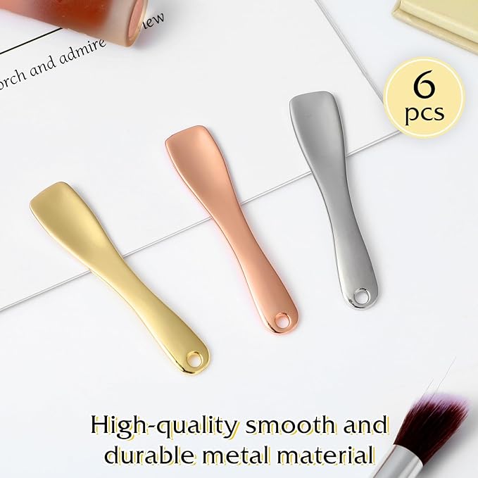 6 Pcs Metal Makeup Spatula Tool, Mini Skincare Spatula Skin Care Facial Cream Mask Scoop Makeup Tools for Cosmetic Scoop for Creams Lotions Masks (Silver Gold Rose Gold)