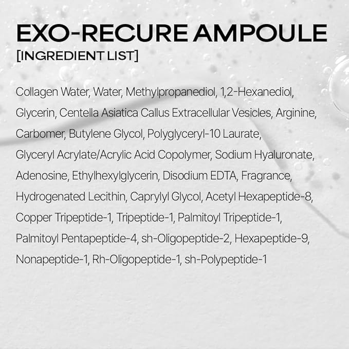 Exo-Recure Ampoule Exosome 10,000 PPM Collagen Water Fast Absorption Deep Hydration Rejuvenation Anti-Aging Glass Skin Pore Minimizer Skin Barrier KOREAN SKINCARE 50ml 1.71 Fl.Oz