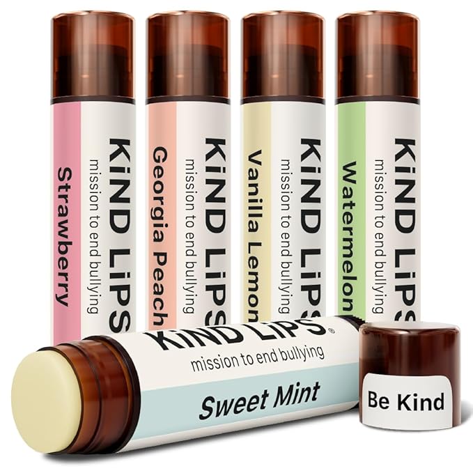 Kind Lips Variety Lip Balm Pack – 5 Flavors (Sweet Mint, Vanilla Lemon, Georgia Peach, Strawberry, Watermelon) – Natural Chapstick Alternative, Organic, Gluten & Grain Free, Made in USA