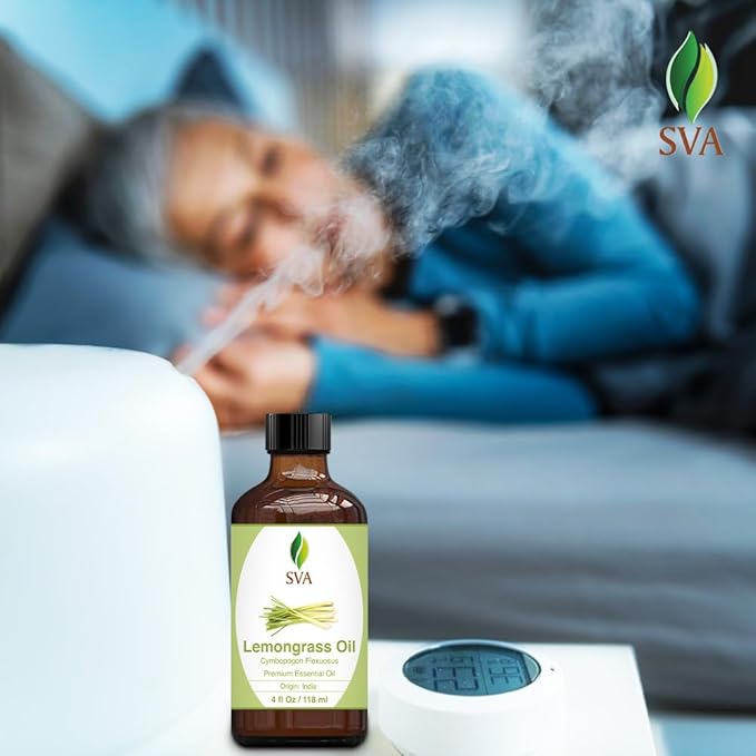 SVA Lemongrass Essential Oil – 4 Fl Oz – 100% Natural Lemongrass Oil - for Diffuser, Hair Care, Face, Skin Care, Aromatherapy, Scalp and Body Massage, Soap and Candle Making - with Dropper