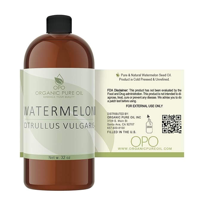 Watermelon Seed Oil - 32 oz - 100% Pure, Unrefined, All Natural, Non GMO, Bulk, Organically Sourced, Vegan, Carrier Oil for Face Scalp Hair Skin Nails Body Feet Arms Legs Dry Skin Moisturizer - OPO