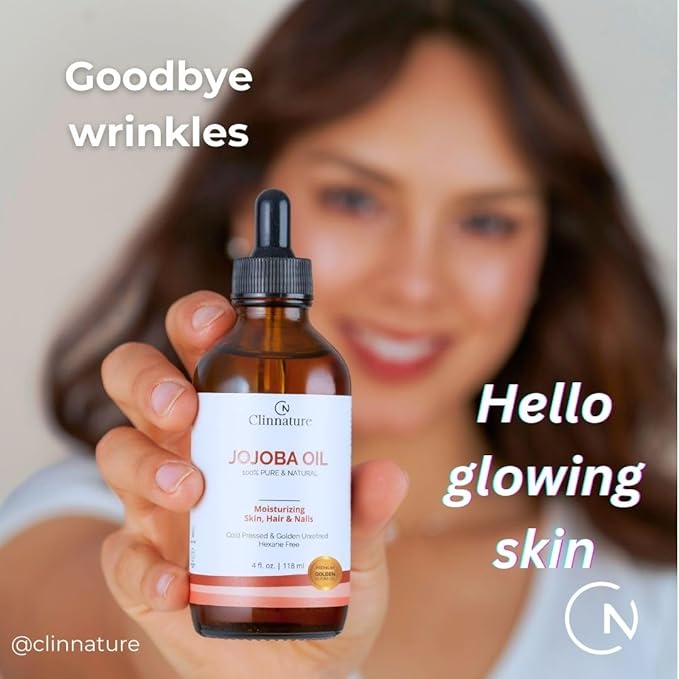 Jojoba Golden Oil – 100% Pure & Cold Pressed for Hair, Nails & Skin | Jojoba Oil with Vitamin E for Moisturizing & Repair | Face & Body Oil with Dropper & Roller Applicator