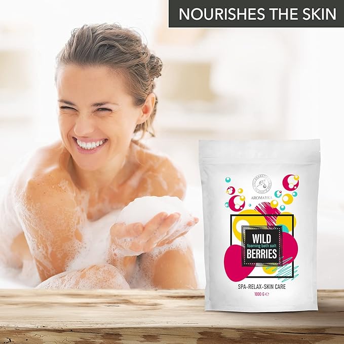 Foaming Bath Sea Salt Wild Berries 35 Oz (1000g) - Bubble Bath Salts with Almond & Grape Seed Essential Oil & Grapefruit Peel Oil for Bath Soak - Relaxing Bath - Relaxation - Aromatherapy Bath Salts
