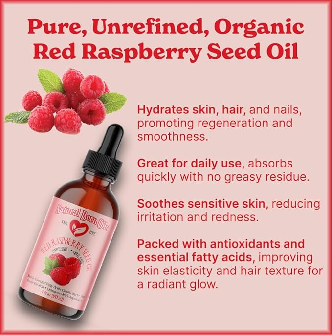 Natural Born Oils Raspberry Seed Oil, 1 Gallon, Organic, Cold-Pressed, Nutrient-Rich, Excellent for Radiant Skin, Lustrous Hair