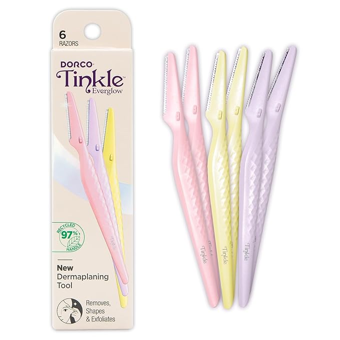 Tinkle Complete Safe Dermaplane Starter Kit (Pack of 6 Razors), Cleanser, Multi-Balm, Dermaplane Tool, Toner, Hydrating Mask & Serum, Peach Fuzz Removal