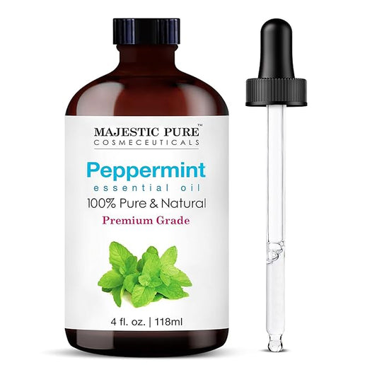 MAJESTIC PURE Peppermint Essential Oil with Glass Dropper | 100% Pure and Natural Peppermint Oil | Premium Grade Essential Oils for Diffusers, Skin, Aromatherapy, Massage | 4 Fl Oz