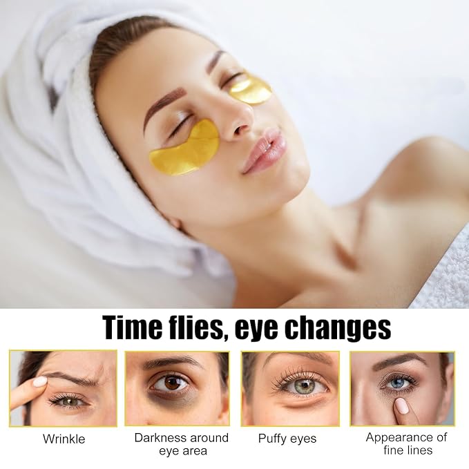 30 Pairs Lip Masks & Eye Masks, 24K Gold Gel Crystal Collagen Eye Patches for Puffy Eyes, Effectively Moisturizing & Reducing Fine Lines Dark Circle Eye, Treatments Under Eye Bags and Wrinkles