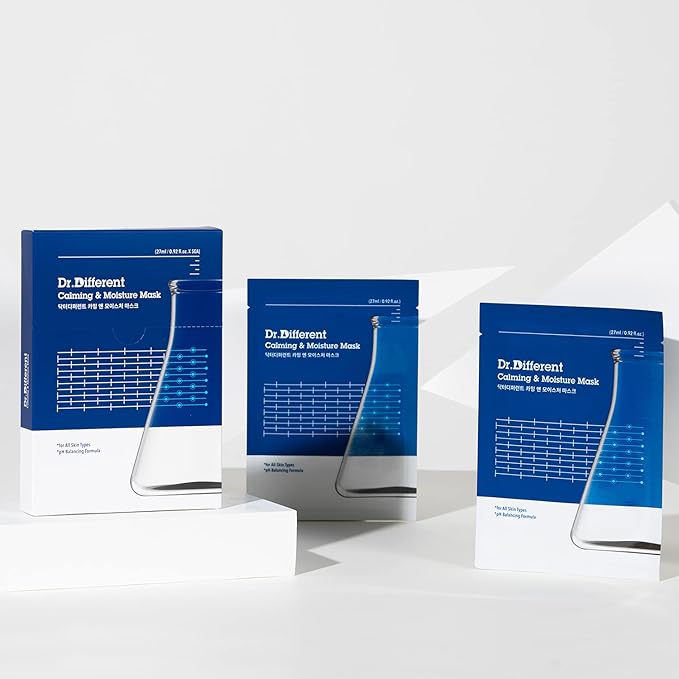 Dr.Different Calming & Moisture Mask 5 Sheets - NMF and Panthenol Hydrating Mask Sheet for Damaged Skin, 100% Cotton Sheet, Soothing for Sensitive Skin