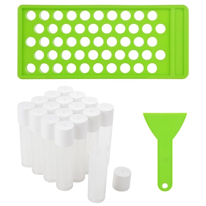 Lip Balm Tubes with Filling Tray and Spatula, 100PCS 5ml Lip Balm Containers with White Caps, DIY Lip Care Balms Making Tray and Spatula for Women Girl Cosmetics Makeup (White)