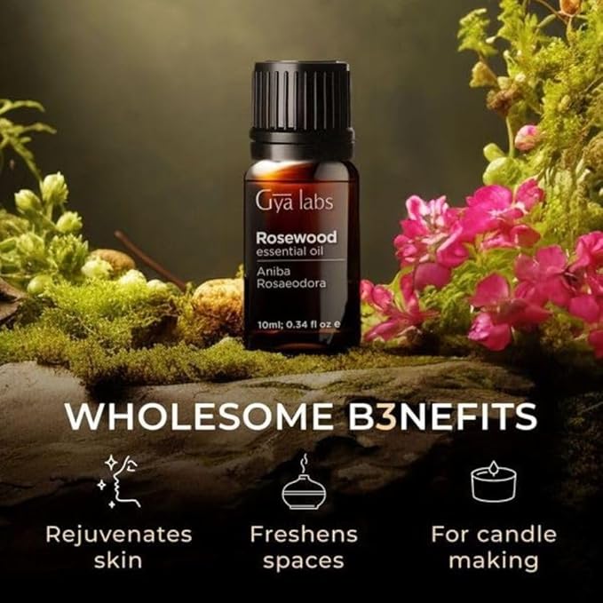 Gya Labs Rosewood Essential Oil for Skin - 0.34 Fl Oz - 100% Pure Natural Rosewood Oil for Diffuser & Aromatherapy, Massage, Candles Making DIY - Woodsy Floral Scent