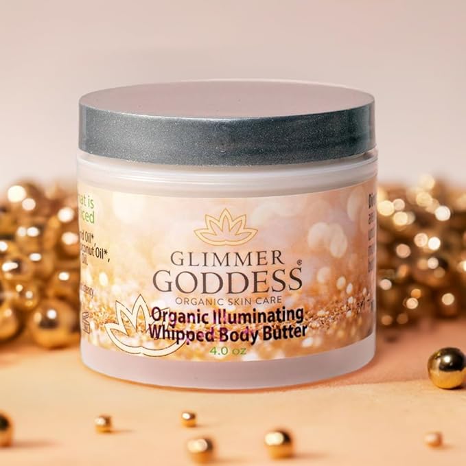 GLIMMER GODDESS Organic Whipped Body Butter - Super Level 3 Bronze Shimmer - Moisturizing & Nourishing Skincare with Natural Ingredients - Deep Glow & Hydration for All Skin Types - 4.0 oz