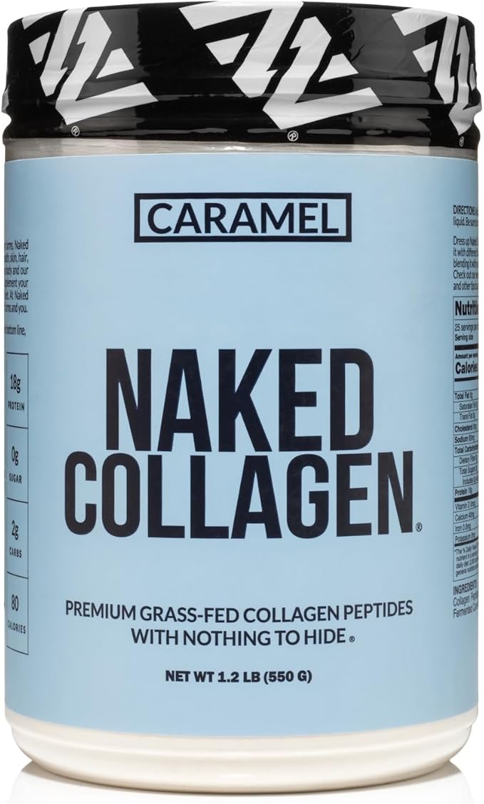 NAKED Caramel Collagen Peptides Protein Powder, 25 Servings, Pasture-Raised, Grass-Fed Hydrolyzed Collagen Supplement, Paleo Friendly, Non-GMO, Keto, Gluten Free, 20oz