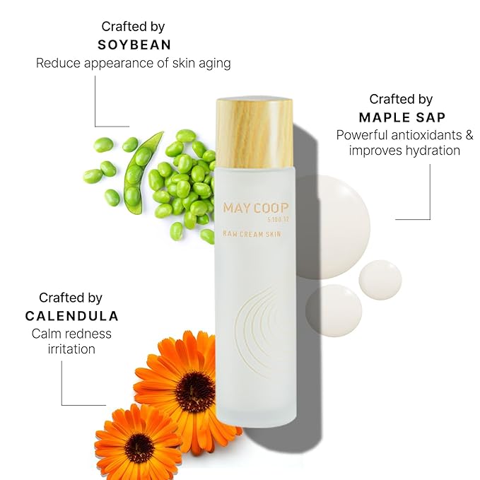 MAYCOOP 3 Step Moisturizing & Hydrating Korean Skincare Set - Raw Cream Skin Toner, Moisturizer Face Cream, Facial Mask Sheets All Skin Type