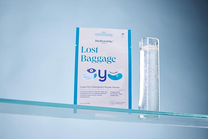 BioRepublic Lost Baggage Under Eye Emergency Repair Mask | Reduces Appearance of Lines, Bags, and Dark Circles Under Eyes | Organic Biocellulose Masks for Moisturization | Box of 3