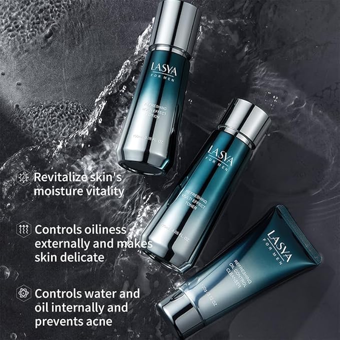 Oil Control Skin Care Set For Men 3-In-1 Skin Care Routine With Cleanser Toner Lotion 3 Step Skin Care Routine