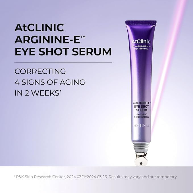 Atclinic Caffeine Eye Serum with Arginine-E & Vitamin E – Korean Eye Gel for Puffiness, Dark Circles, Fine Lines | Cooling Guasha Metal Tip (0.67 fl oz)