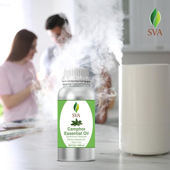 SVA Camphor Essential Oil – 32 Fl Oz – 100% Natural Camphor Oil - for Diffuser, Hair Care, Face, Skin Care, Aromatherapy, Scalp and Body Massage, Soap and Candle Making