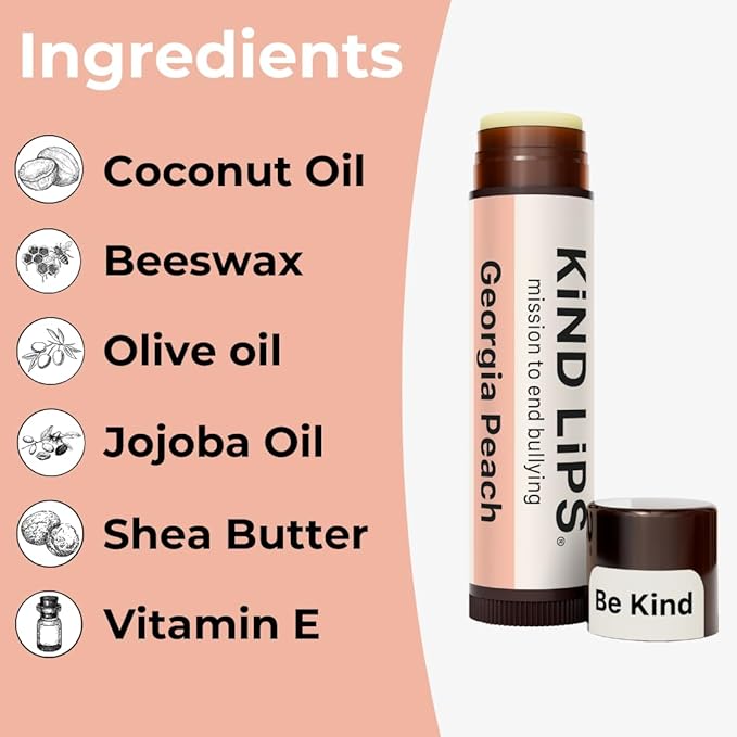 Kind Lips Lip Balm - Nourishing & Moisturizing Lip Care with Shea Butter, Beeswax & Vitamin E | Georgia Peach Flavor | 0.15 Oz (Pack of 5)
