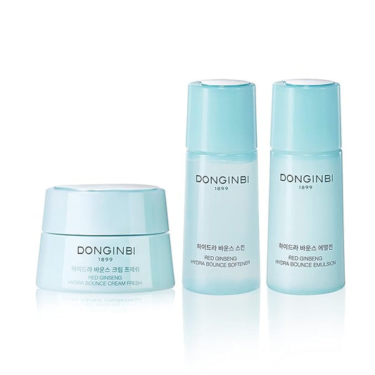 Donginbi Red Ginseng Hydra Bounce Cream Fresh Travel Kit - Hydrating and Nourishing Skincare Set, Hydra Bounce Softener 15 ml, Emulsion 15 ml and Cream 7 ml