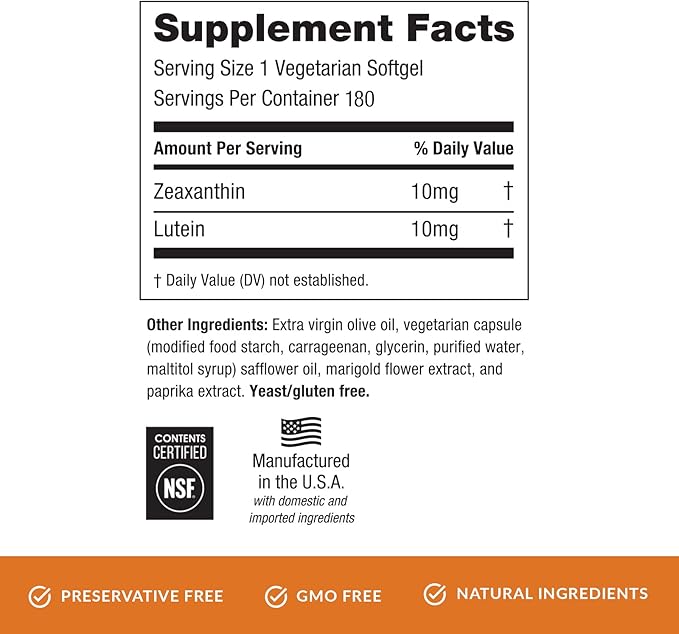 EyePromise Zeaxanthin + Lutein Eye Vitamin - 180 Softgels Capsules Made with Natural Ingredients for Diets Including Gluten Free and Vegetarian (3-Month Supply (180 softgels))