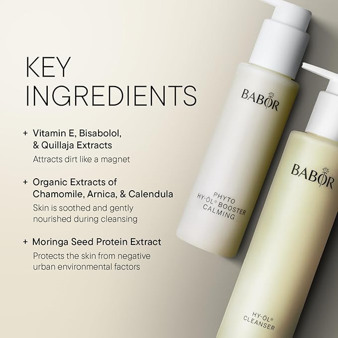 BABOR HY-OL Cleanser & Phyto HY-OL Booster Calming Set, Double Cleansing, Oil Cleanser and Makeup Remover Oil, Soothe & Support Skin Barrier, Sensitive Skin