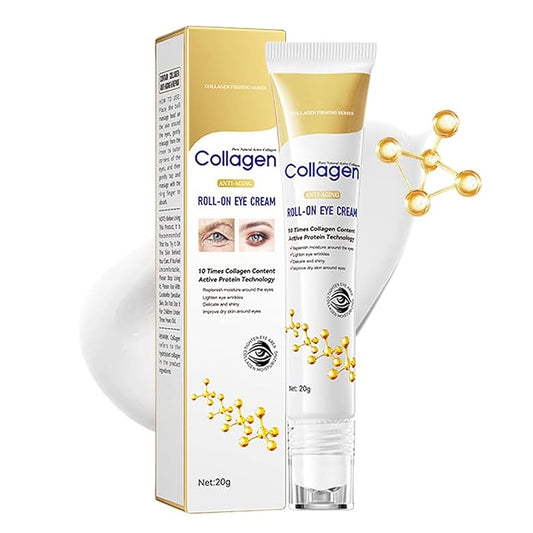 Collagen Eye Cream Anti Aging, Eye Cream with Roller for Dark Circles and Puffiness, Reduce Fine Line, Tightening Lifting Sagging Skin Around Eyes, Hydration Nourishes Dry Skin