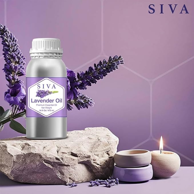 Siva Lavender Essential Oil – 16 Fl Oz – 100% Natural Lavender Oil - for Diffuser, Hair Care, Face, Skin Care, Aromatherapy, Scalp and Body Massage, Soap and Candle Making