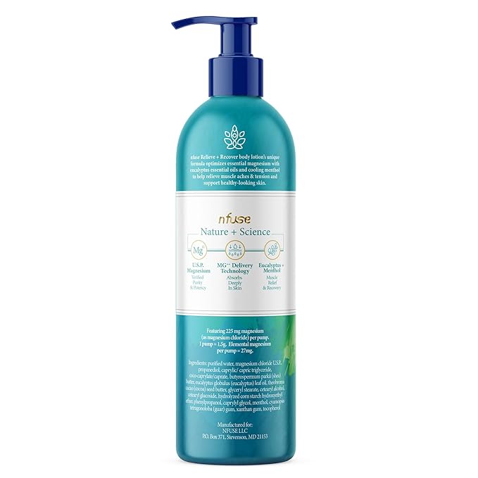 nfuse Magnesium Lotion | 100% Pure Magnesium Chloride USP Grade | Calming Magnesium with Eucalyptus Essential Oils and Menthol (8 oz)