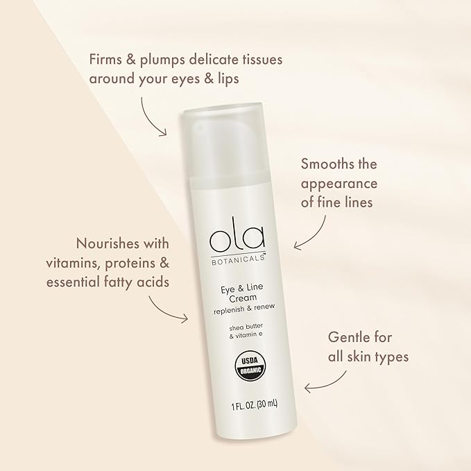 Dr. Mercola Ola Botanicals Organic Eye & Line Cream, 1 Fl. Oz. (30 mL), Replenish and Renew, Shea Butter and Vitamin E, Certified USDA Organic, Cruelty Free, Non-GMO