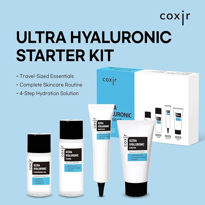 coxir Ultra HYALURONIC Starter KIT/Cleansing Oil+Toner+ampoule+Cream tralvel kit/[2.68 fl.oz (Pack of 1)] / Korean Skin Care