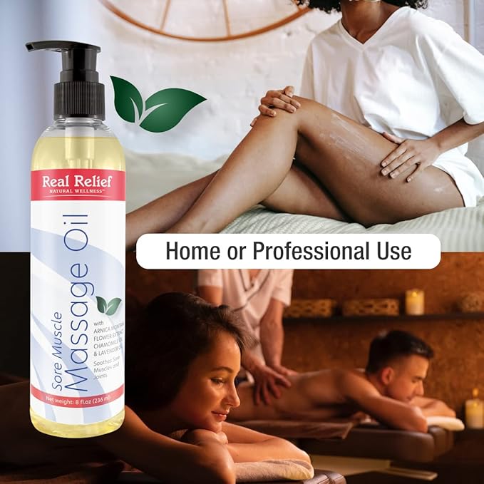 Arnica Montana Massage Oil with Chamomile & Lavender Essential Oil, Soothe Sore Muscles, Joints & Body, Relaxing Massage Therapy Oil for Personal or Professional use, 8 fl. Oz.