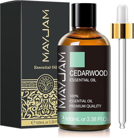 Cedarwood Essential Oil 100ML/3.38FL.OZ, MAYJAM Premium Grade Cedarwood Oil Essential Oils with Glass Dropper, Great for Aromatherapy Diffuser and DIY Soap Making