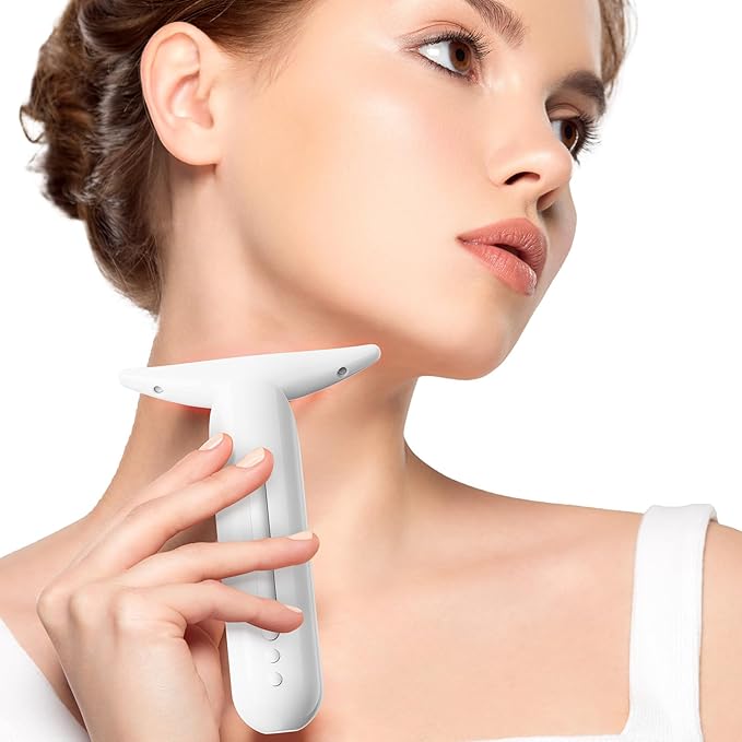 Facial Neck Massager Portable Charging Dock - 3 Heat Settings, Vibrating Face Massage, 9-Color LED Light & 72Hrs Battery | Home Spa Travel Skincare - White