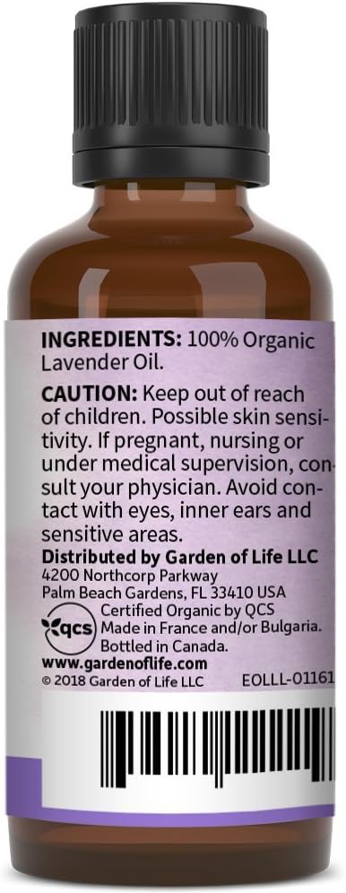Garden of Life Essential Oil, Lavender 30 ml, USDA Organic & Pure, Clean, Undiluted & Non-GMO - for Diffuser, Aromatherapy, Meditation, Skincare, Sleep - Calming, Relaxing, Soothing, 1 Fl Oz