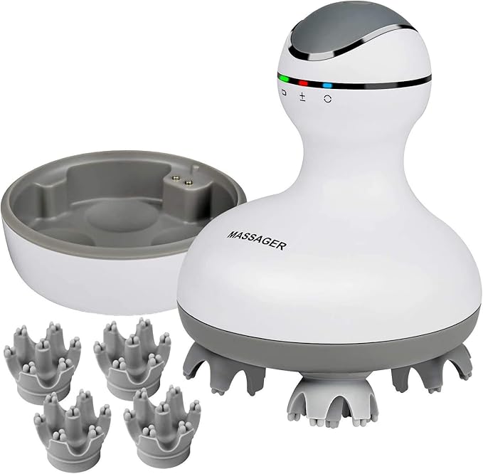 cotsoco Electric Scalp Head Massager, Scalp Hair Massage Waterproof Head Massager with 4 Heads 84 Nodes for Hair Growth and Stress Release Massage White